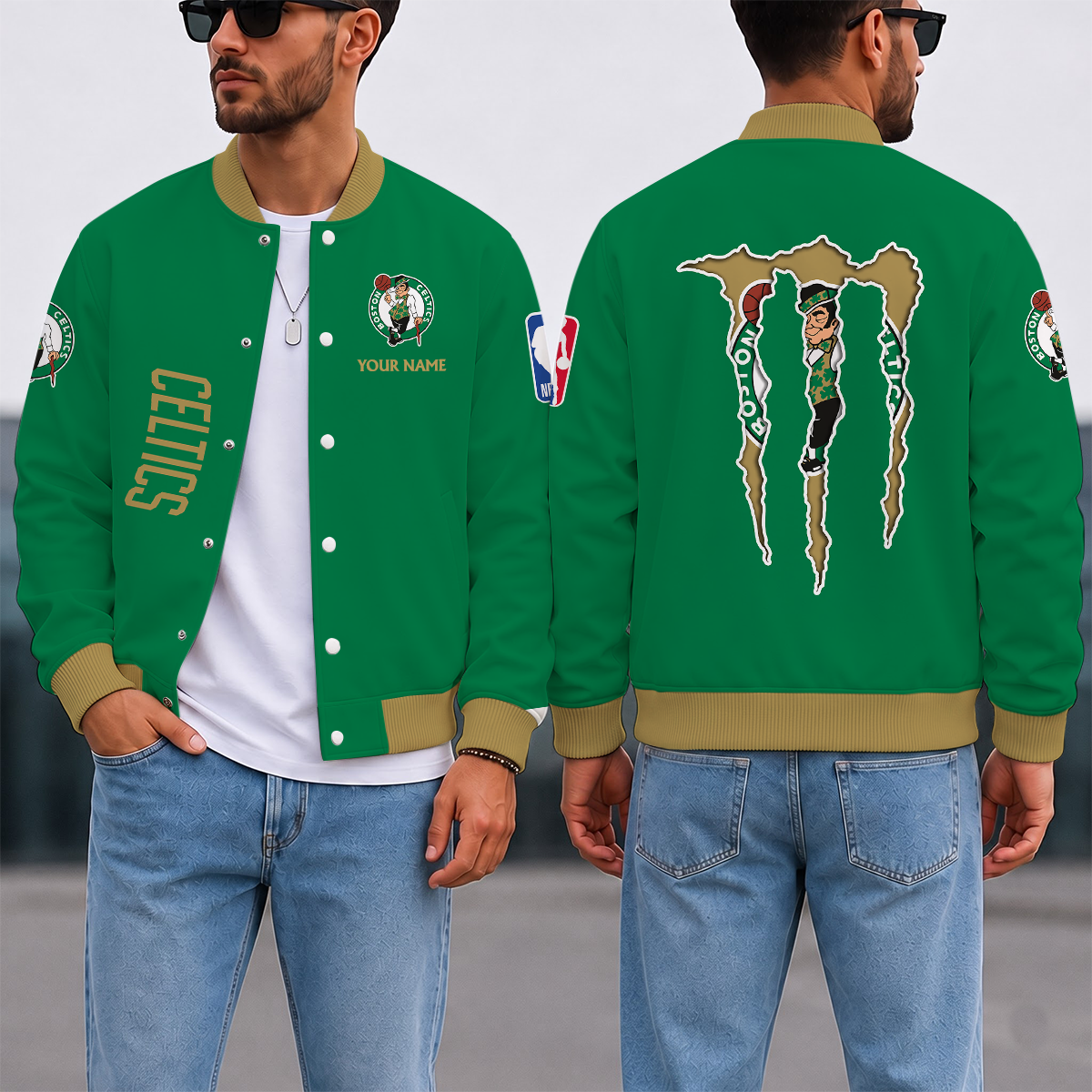 SPECIAL EDITION - NEW CUSTOMIZED NBA03 BCE BOSTON CELTICS BASEBALL JACKET, SATIN VARSITY JACKET