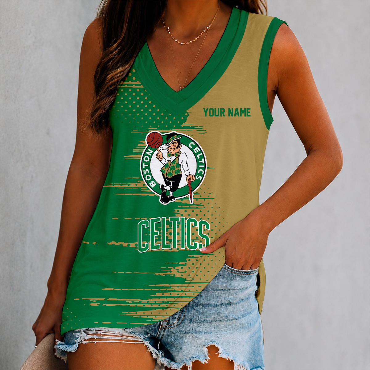 LIMITED EDITION - NEW CUSTOMIZED NBA03 BCE BOSTON CELTICS WOMEN'S V-NECK TANK TOP
