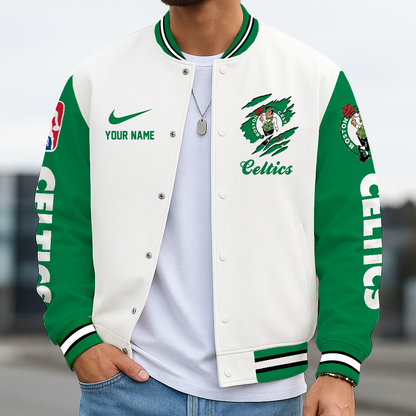 LIMITED DROP - NEW CUSTOMIZED BCE BT CELTICS BASEBALL JACKET, SATIN VARSITY JACKET - NBA03
