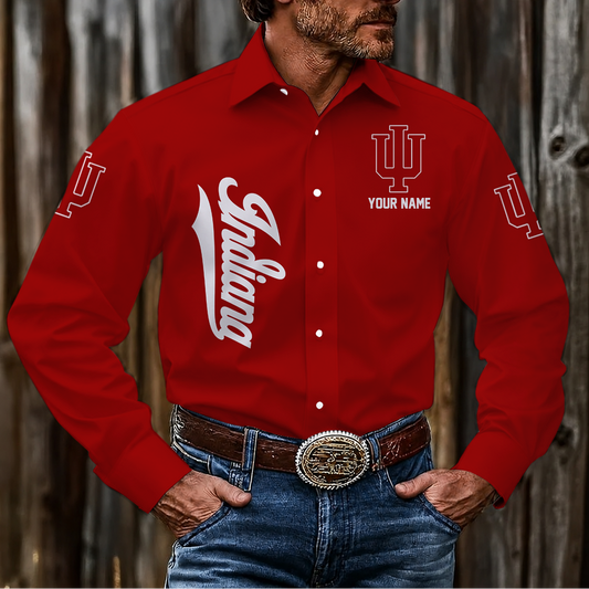 VIRAL EDITION - NEW CUSTOMIZED NCAA MAM03 IDH INDIANA HOOSIERS MEN'S LONG SLEEVE BUTTON-UP SHIRT