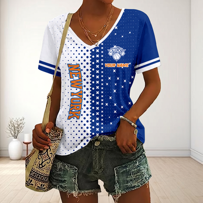 LIMITED DROP - NEW CUSTOMIZED NBA04 NYK NEW YORK KNICKS V-NECK FEMALE SHIRT