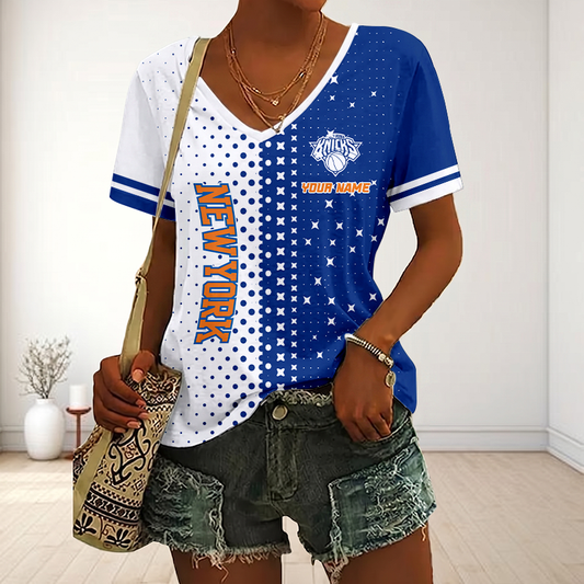 LIMITED DROP - NEW CUSTOMIZED NBA04 NYK NEW YORK KNICKS V-NECK FEMALE SHIRT
