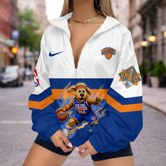 LIMITED EDITION - NEW CUSTOMIZED NYK NEW YORK KNICKS V-NECK ZIPPER SWEATSHIRT JACKET - NBA04