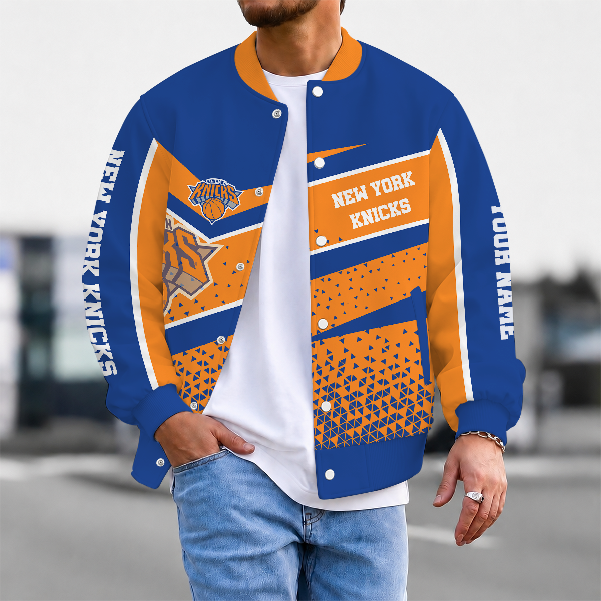 EXCLUSIVE EDITION - NEW CUSTOMIZED NBA04 NYK NEW YORK KNICKS BASEBALL JACKET, SATIN VARSITY JACKET