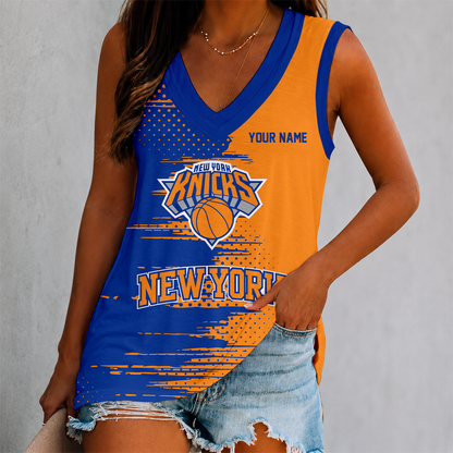 LIMITED EDITION - NEW CUSTOMIZED NBA04 NYK NEW YORK KNICKS WOMEN'S V-NECK TANK TOP