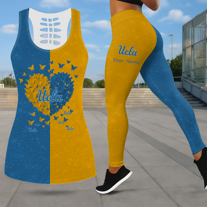 MEGA SALE - NEW CUSTOMIZED NCAA MAM04 UCB UCLA BRUINS LEGGINGS & HOLLOW TANK TOP SET