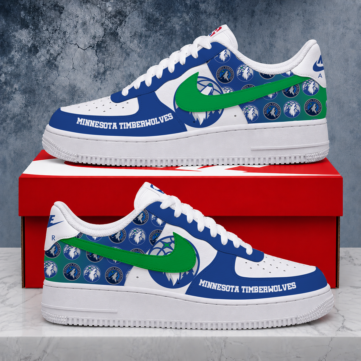 SPECIAL EDITION - NEW CUSTOMIZED NBA05 MTW MINNESOTA TIMBERWOLVES AF1 SNEAKERS