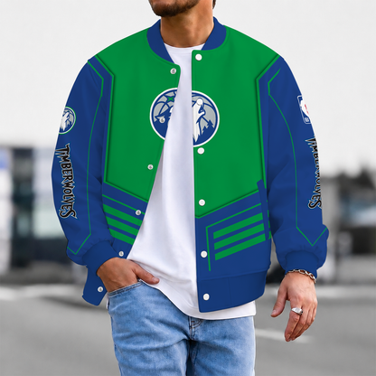 LIMITED DROP - NEW CUSTOMIZED MTW MINNESOTA TIMBERWOLVES BASEBALL JACKET, SATIN VARSITY JACKET - NBA05