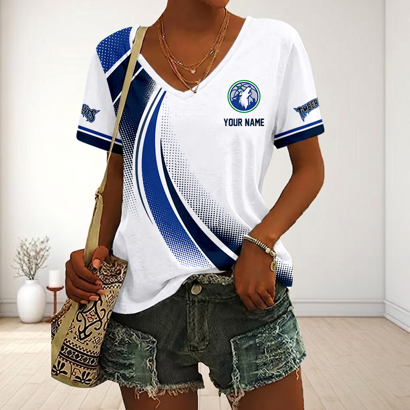 SPECIAL EDITION - NEW CUSTOMIZED NBA05 MTW MINNESOTA TIMBERWOLVES V-NECK FEMALE SHIRT