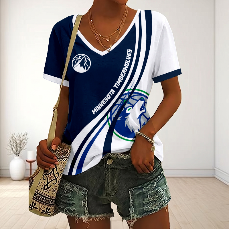 VIRAL EDITION - NEW CUSTOMIZED NBA05 MTW MINNESOTA TIMBERWOLVES V-NECK FEMALE SHIRT