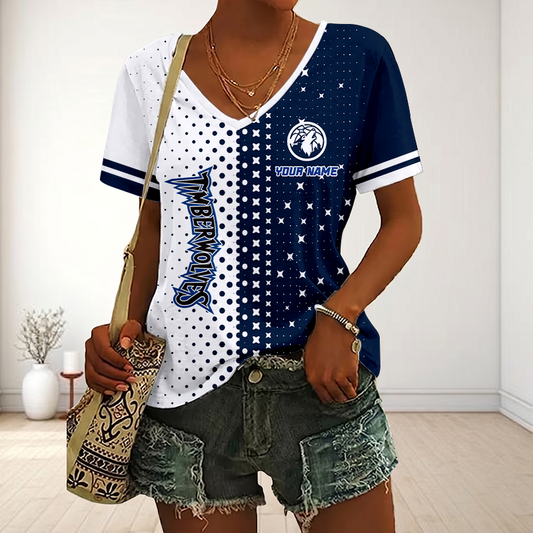 LIMITED DROP - NEW CUSTOMIZED NBA05 MTW MINNESOTA TIMBERWOLVES V-NECK FEMALE SHIRT
