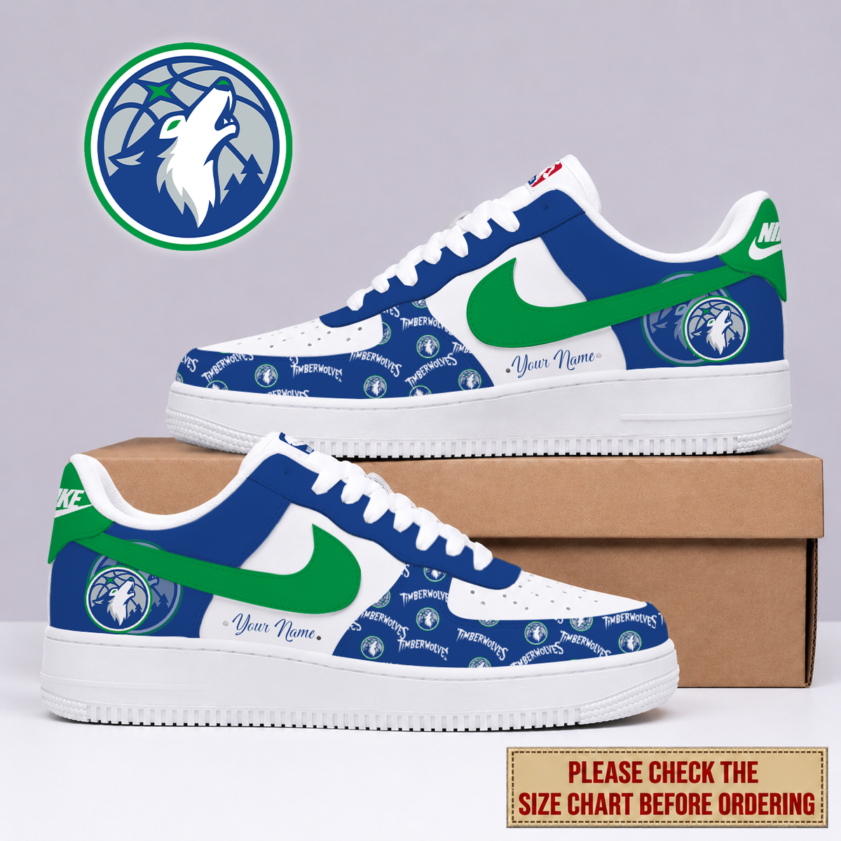 FLASH SALE - NEW CUSTOMIZED NBA05 MTW MINNESOTA TIMBERWOLVES AF1 SNEAKERS