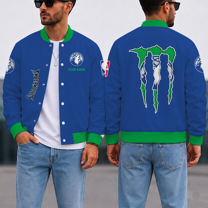 SPECIAL EDITION - NEW CUSTOMIZED NBA05 MTW MINNESOTA TIMBERWOLVES BASEBALL JACKET, SATIN VARSITY JACKET