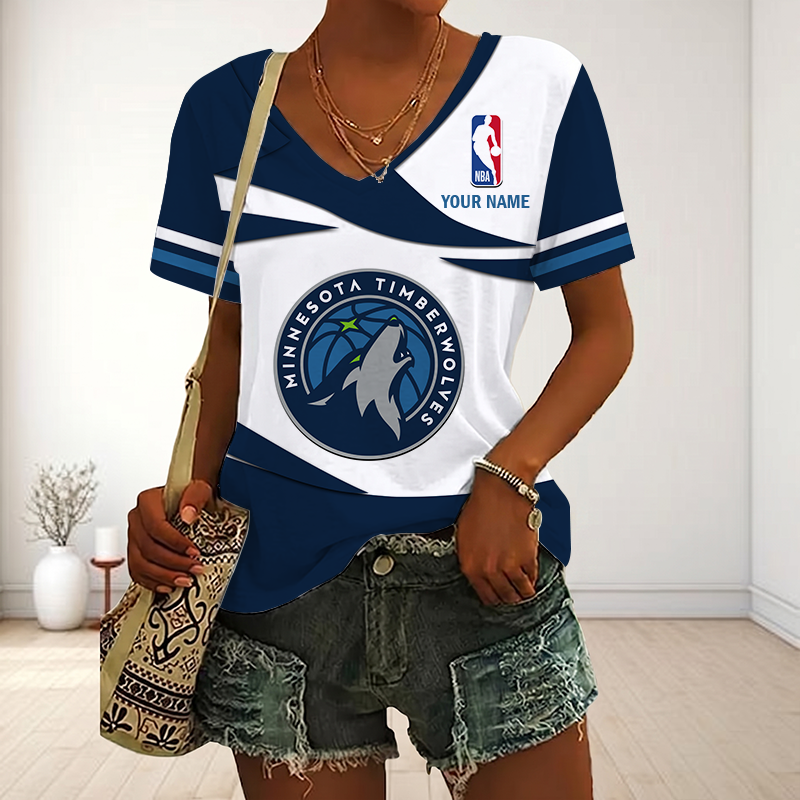 EXCLUSIVE EDITION - NEW CUSTOMIZED NBA05 MTW MINNESOTA TIMBERWOLVES V-NECK FEMALE SHIRT