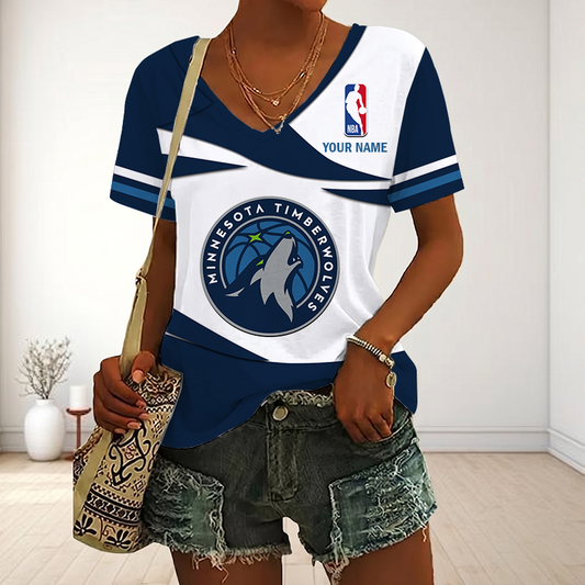 EXCLUSIVE EDITION - NEW CUSTOMIZED NBA05 MTW MINNESOTA TIMBERWOLVES V-NECK FEMALE SHIRT