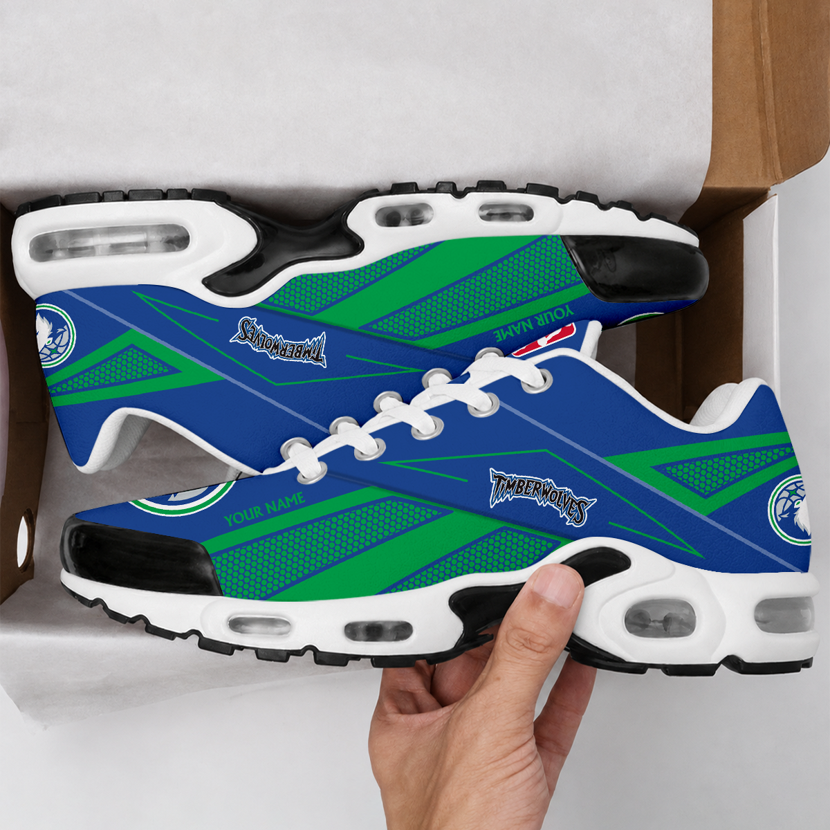 VIRAL EDITION - NEW CUSTOMIZED NBA05 MTW MINNESOTA TIMBERWOLVES AIR MAX PLUS SNEAKERS