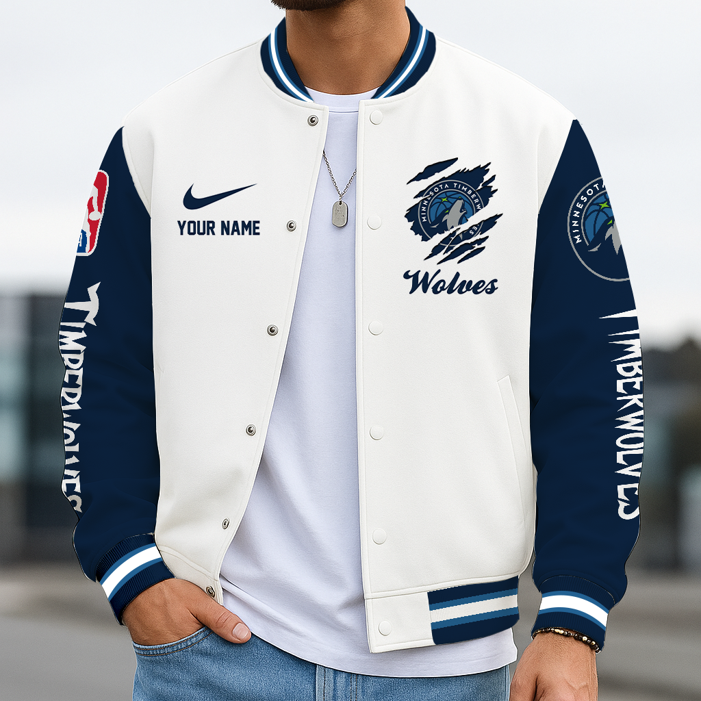 LIMITED DROP - NEW CUSTOMIZED MTW MIN TIMBERWOLVE BASEBALL JACKET, SATIN VARSITY JACKET - NBA05