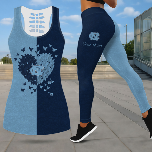 MEGA SALE - NEW CUSTOMIZED NCAA MAM05 NTH NORTH CAROLINA TAR HEELS LEGGINGS & HOLLOW TANK TOP SET