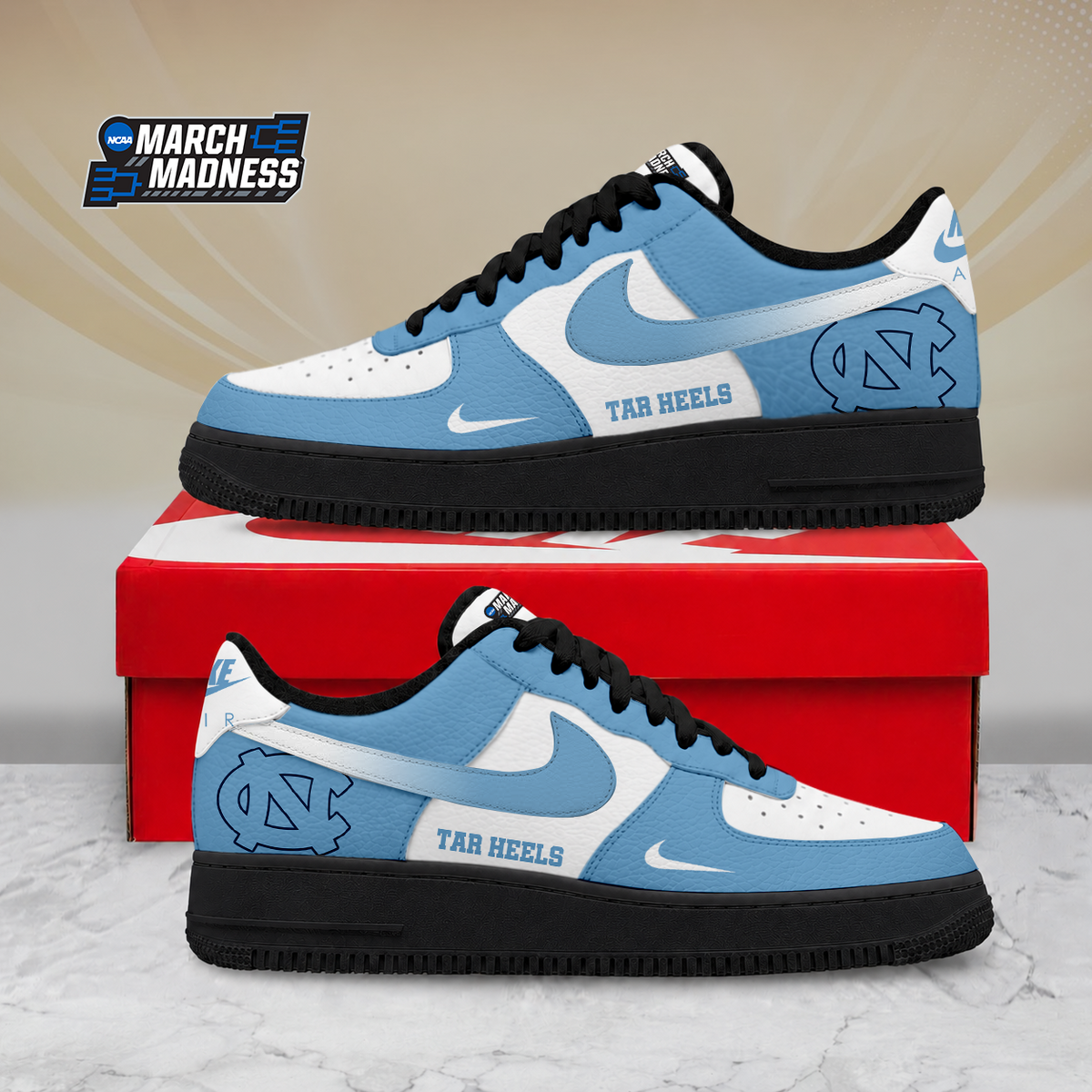 ELITE EDITION - NEW CUSTOMIZED NCAA MAM05 NTH NORTH CAROLINA TAR HEELS AF1 SHOES