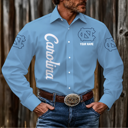 VIRAL EDITION - NEW CUSTOMIZED NCAA05 NTH NORTH CAROLINA TAR HEELS MAM MEN'S LONG SLEEVE BUTTON-UP SHIRT