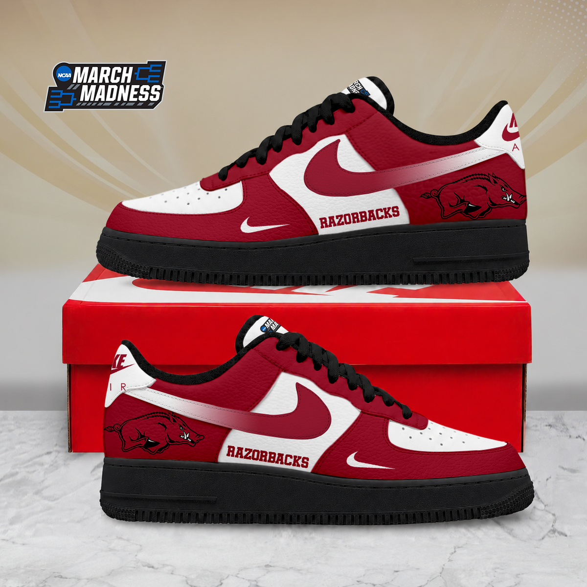 ELITE EDITION - NEW CUSTOMIZED NCAA MAM06 AKR ARKANSAS RAZORBACKS AF1 SHOES