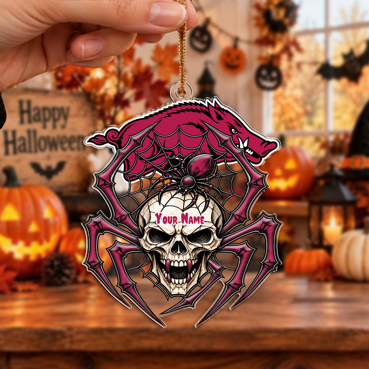 HOT DEAL - NEW CUSTOMIZED NCAA MAM06 AKR ARKANSAS RAZORBACKS HALLOWEEN ACRYLIC ORNAMENT