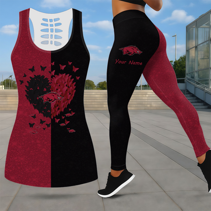MEGA SALE - NEW CUSTOMIZED NCAA MAM06 AKR ARKANSAS RAZORBACKS LEGGINGS & HOLLOW TANK TOP SET