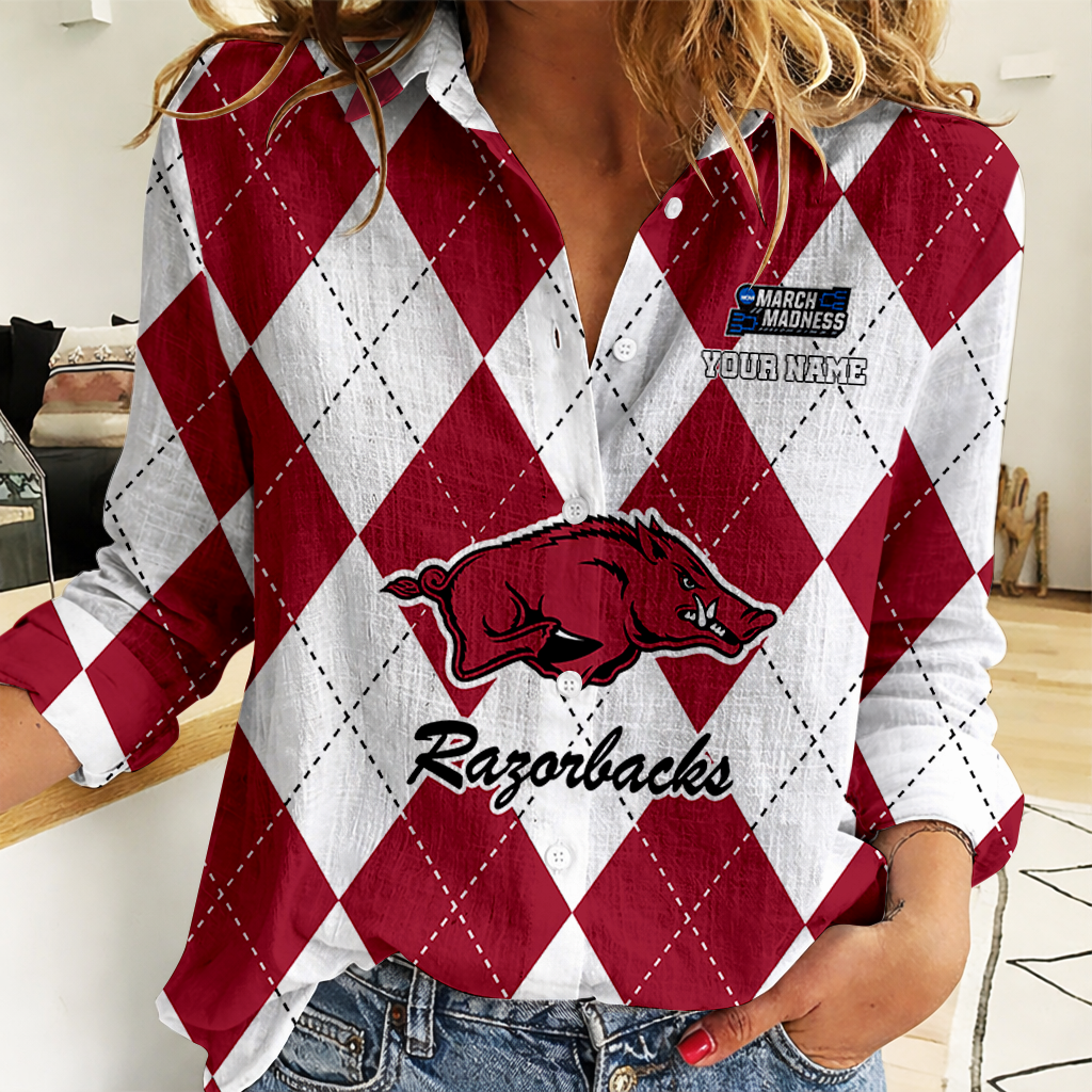 VIRAL EDITION - NEW CUSTOMIZED | NCAA MAM06 AKR AK RAZORBACKS WOMEN CASUAL SHIRT FOR FAN