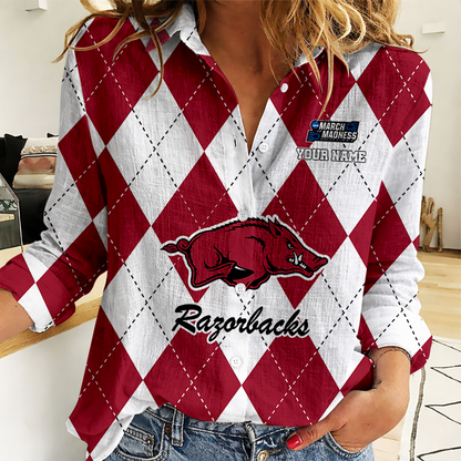 VIRAL EDITION - NEW CUSTOMIZED | NCAA MAM06 AKR AK RAZORBACKS WOMEN CASUAL SHIRT FOR FAN