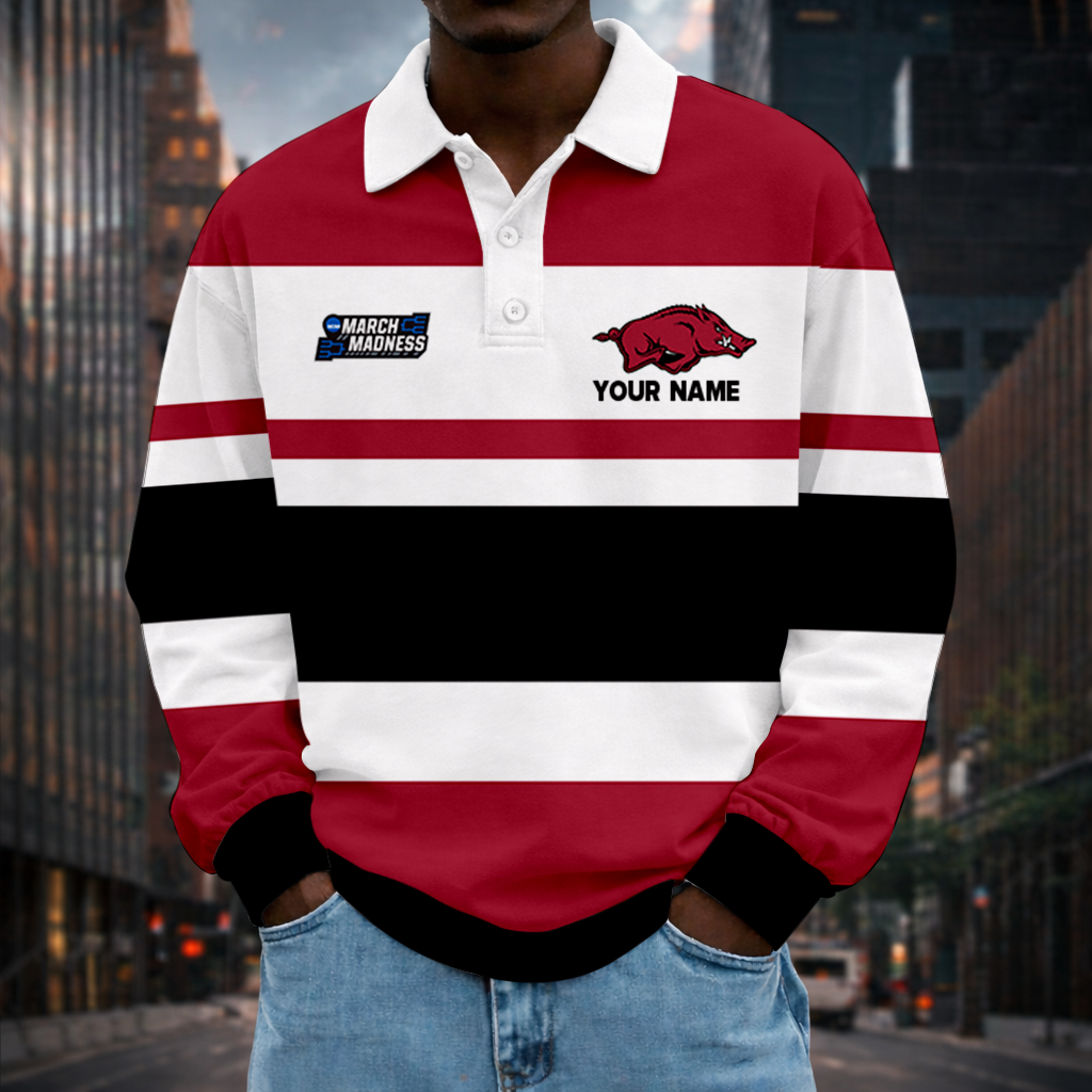 VIRAL EDITION - NEW CUSTOMIZED MAM NCAA06 AKR AK RAZORBACKS UNISEX LONG SLEEVE POLO