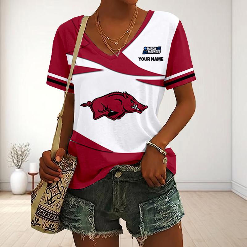SPECIAL EDITON - NEW CUSTOMIZED MAM NCAA06 AKR AK RAZORBACKS V-NECK FEMALE SHIRT