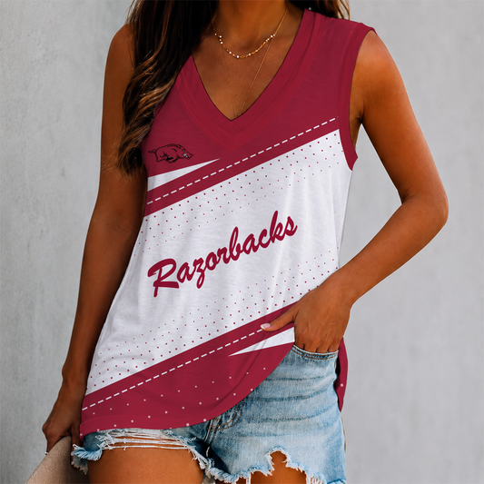 EXCLUSIVE EDITION - NEW CUSTOMIZED NCAA MAM06 ARKANSAS RAZORBACKS WOMEN'S V-NECK TANK TOP