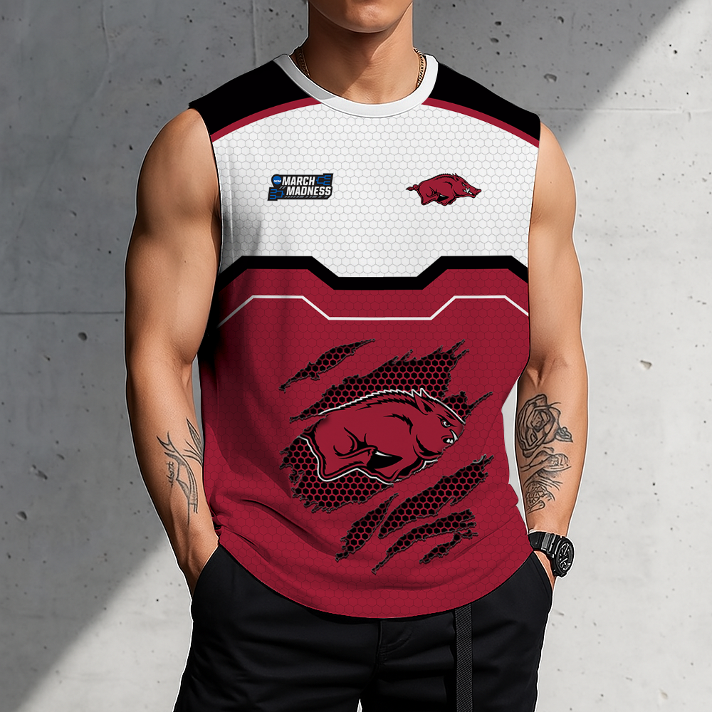 HOT DEAL - NEW CUSTOMIZED NCAA MAM06 AKR ARKANSAS RAZORBACKS MEN'S GYM SHIRT