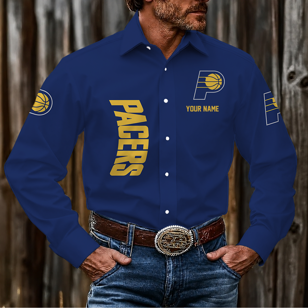HOT DEAL - NEW CUSTOMIZED NBA06 IPA INDIANA PACERS MEN'S LONG SLEEVE BUTTON-UP SHIRT
