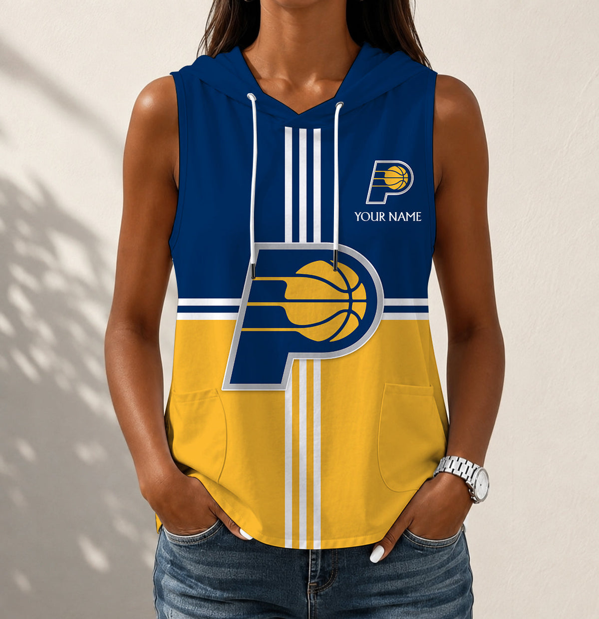 HOT DEAL - NEW CUSTOMIZED NBA06 IPA INDIANA PACERS WOMEN'S SLEEVELESS HOODED POCKET TANK TOP