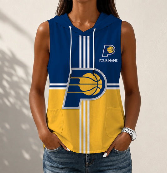 HOT DEAL - NEW CUSTOMIZED NBA06 IPA INDIANA PACERS WOMEN'S SLEEVELESS HOODED POCKET TANK TOP