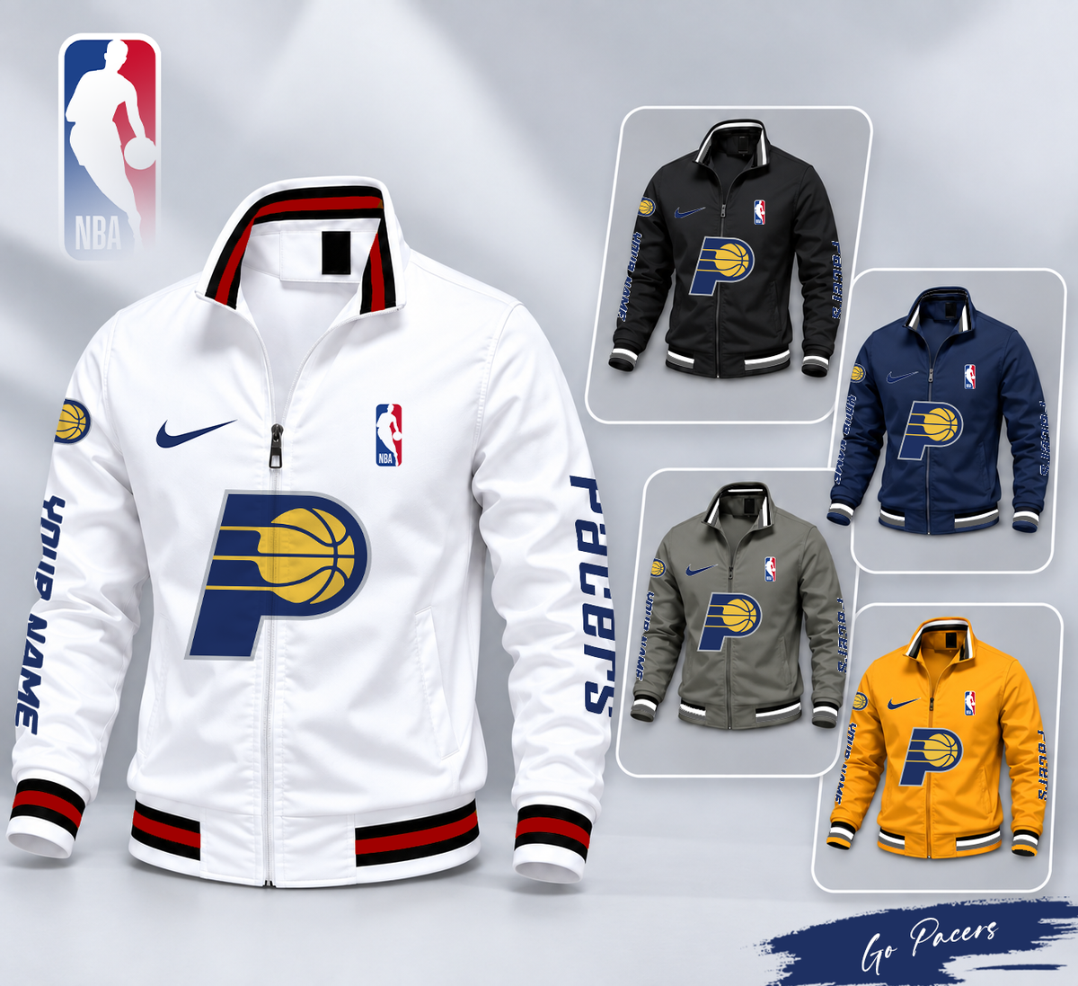 FINAL SALE - NEW CUSTOMIZED NBA06 IPA INDIANA PACERS MULTICOLOR MEN'S CASUAL JACKET