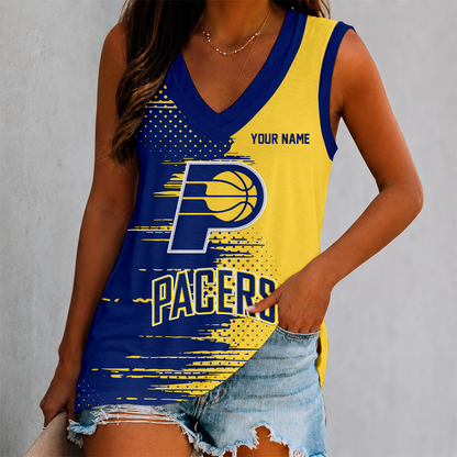 LIMITED EDITION - NEW CUSTOMIZED NBA06 IPA INDIANA PACERS WOMEN'S V-NECK TANK TOP