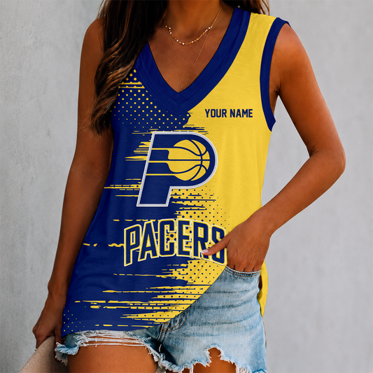 LIMITED EDITION - NEW CUSTOMIZED NBA06 IPA INDIANA PACERS WOMEN'S V-NECK TANK TOP