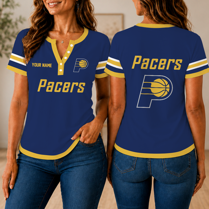 VIRAL EDITION - NEW CUSTOMIZED NBA06 IPA INDIANA PACERS  WOMEN'S SHORT SLEEVE HENLEY T-SHIRT