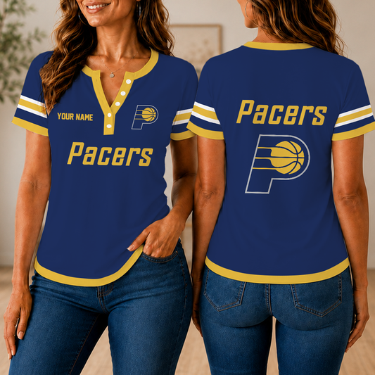 VIRAL EDITION - NEW CUSTOMIZED NBA06 IPA INDIANA PACERS  WOMEN'S SHORT SLEEVE HENLEY T-SHIRT