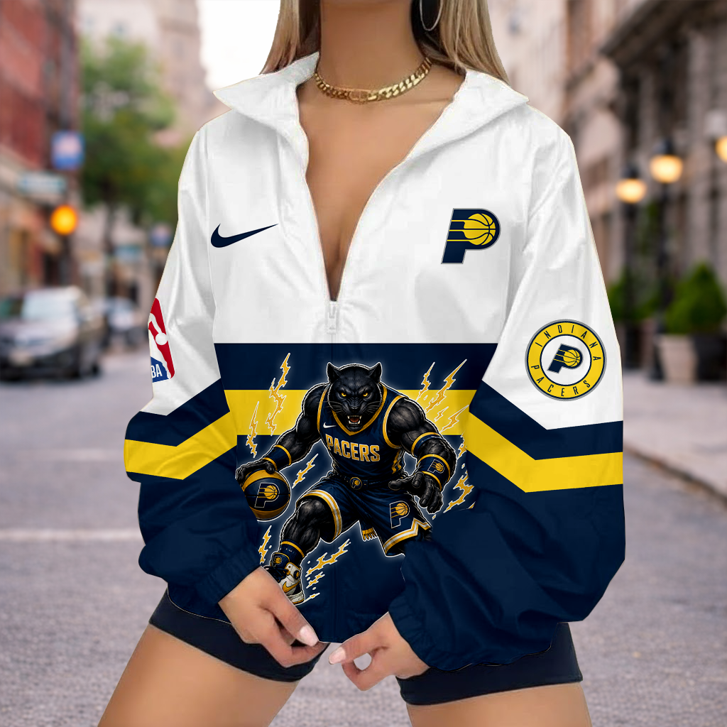 LIMITED EDITION - NEW CUSTOMIZED IPA INDIANA PACERS V-NECK ZIPPER SWEATSHIRT JACKET - NBA06