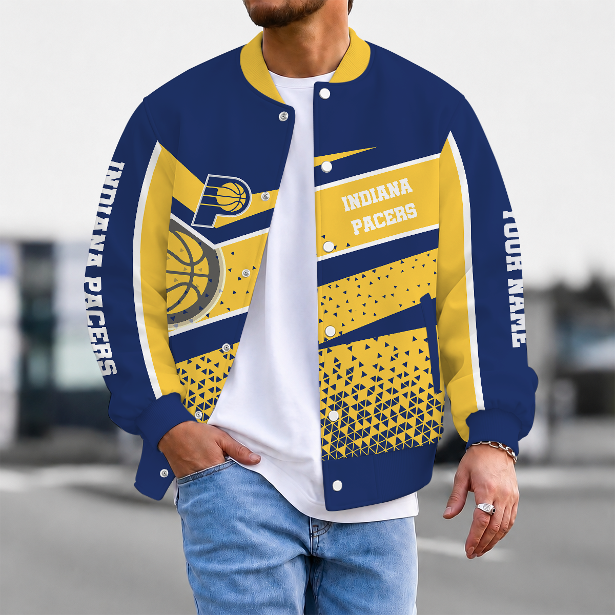 EXCLUSIVE EDITION - NEW CUSTOMIZED NBA06 IPA INDIANA PACERS BASEBALL JACKET, SATIN VARSITY JACKET
