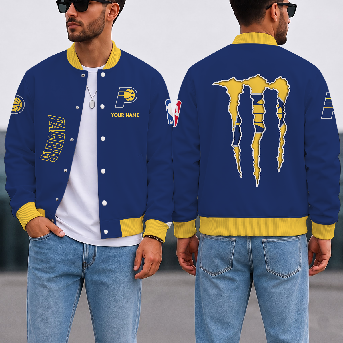 SPECIAL EDITION - NEW CUSTOMIZED NBA06 IPA INDIANA PACERS BASEBALL JACKET, SATIN VARSITY JACKET