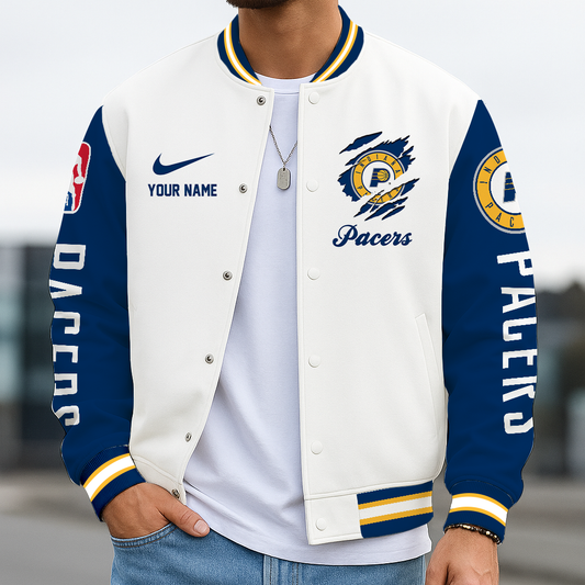 LIMITED DROP - NEW CUSTOMIZED IPA ID PACERS BASEBALL JACKET, SATIN VARSITY JACKET - NBA06