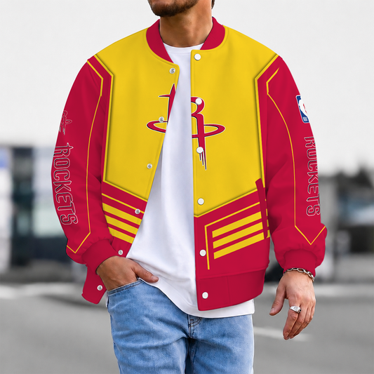 LIMITED DROP - NEW CUSTOMIZED HRO HOUSTON ROCKETS BASEBALL JACKET, SATIN VARSITY JACKET - NBA07