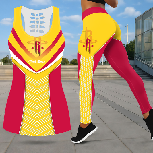 ELITE EDITION - NEW CUSTOMIZED NBA07 HRO HOUSTON ROCKETS LEGGINGS & HOLLOW TANK TOP SET