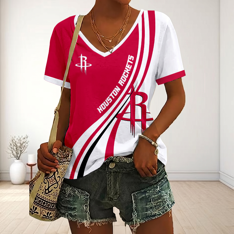 VIRAL EDITION - NEW CUSTOMIZED NBA07 HRO HOUSTON ROCKETS V-NECK FEMALE SHIRT
