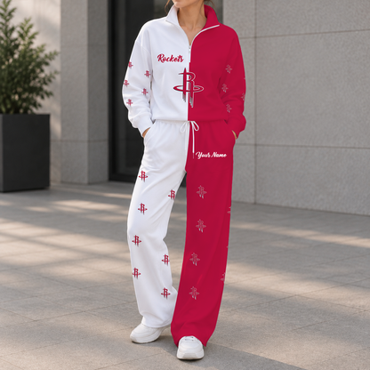EXCLUSIVE EDITION - NEW CUSTOMIZED NBA07 HRO HOUSTON ROCKETS ZIPPER SWEATSHIRT & WIDE LEG PANTS SET