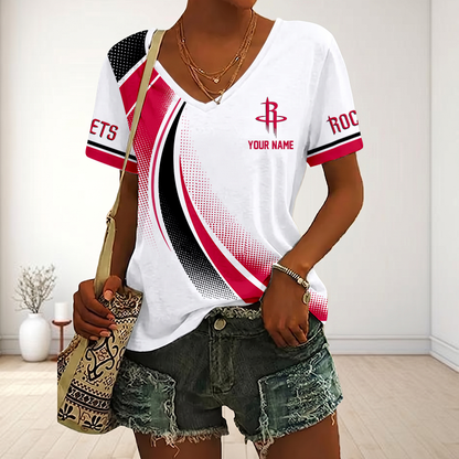 SPECIAL EDITION - NEW CUSTOMIZED NBA07 HRO HOUSTON ROCKETS V-NECK FEMALE SHIRT